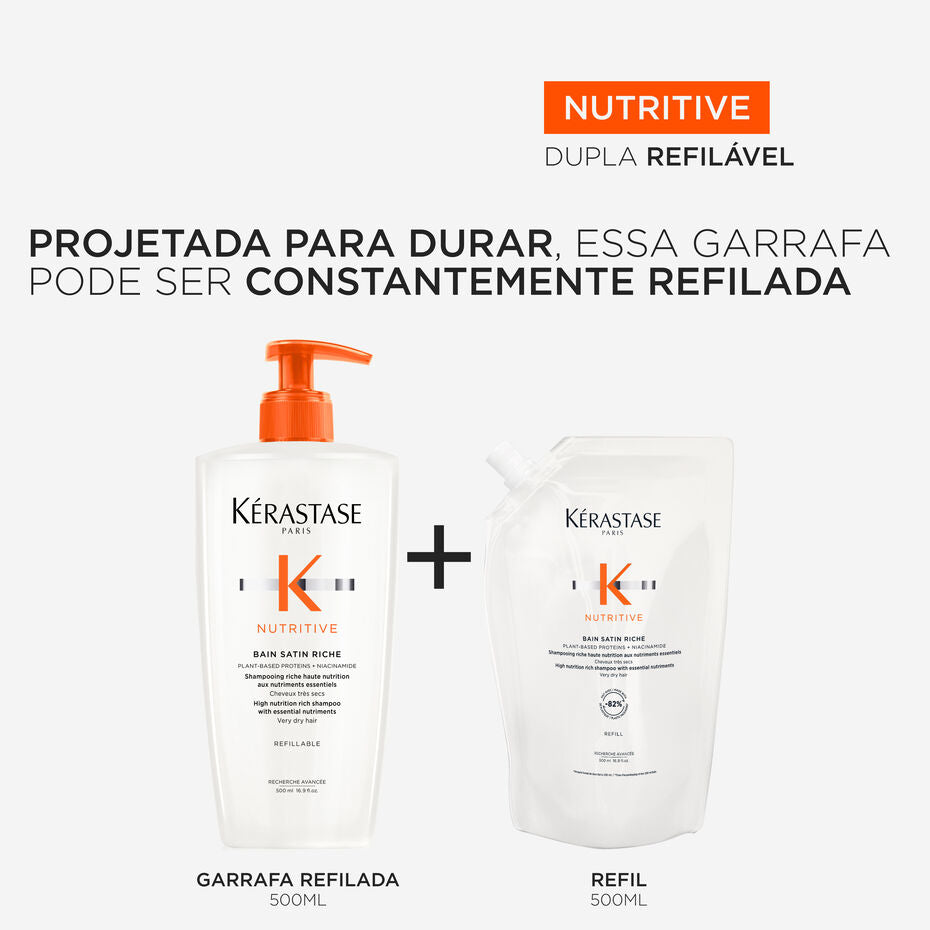 Kit Shampoo Para Cabelos Ressecados Bain Satin Riche Com Refil