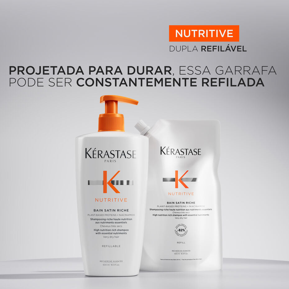 Kit Shampoo Para Cabelos Ressecados Bain Satin Riche Com Refil